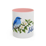 Idaho State Bird and Flower Mug, Watercolor Botanical Coffee Cup, Nature Lover Gift, 11oz 15oz Accent Mug — 11oz / Pink — front