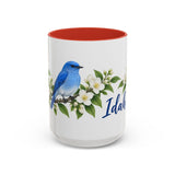 Idaho State Bird and Flower Mug, Watercolor Botanical Coffee Cup, Nature Lover Gift, 11oz 15oz Accent Mug — 15oz / Red — front