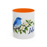 Idaho State Bird and Flower Mug, Watercolor Botanical Coffee Cup, Nature Lover Gift, 11oz 15oz Accent Mug — 11oz / Orange — front