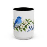 Idaho State Bird and Flower Mug, Watercolor Botanical Coffee Cup, Nature Lover Gift, 11oz 15oz Accent Mug — 15oz / Black — front