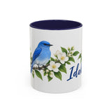 Idaho State Bird and Flower Mug, Watercolor Botanical Coffee Cup, Nature Lover Gift, 11oz 15oz Accent Mug — 11oz / Navy — front