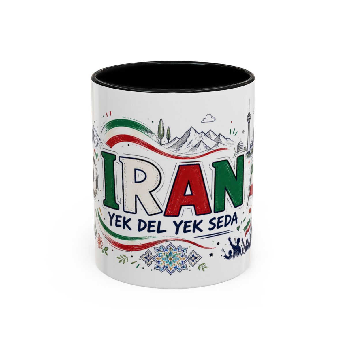 Iran Soccer Coffee Mug — Soccer Fan Gift — Accent Color Ceramic 11oz 15oz Match Day Cup — Front view — Photo 1