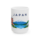 Japan Travel Souvenir Mug — Fuji & Cherry Blossoms — Soccer Fan Gift — White Ceramic 11oz 15oz — Front view — Photo 2