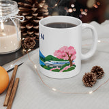 Japan Travel Souvenir Mug — Fuji & Cherry Blossoms — Soccer Fan Gift — White Ceramic 11oz 15oz — Product view — Photo 6