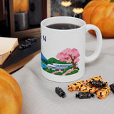 Japan Travel Souvenir Mug — Fuji & Cherry Blossoms — Soccer Fan Gift — White Ceramic 11oz 15oz — Product view — Photo 8