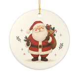 Jolly Santa Claus Ceramic Ornament, Double Sided Round Christmas Decoration, Holiday Keepsake Gift — Front view — Photo 1