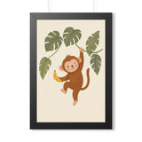 Jungle Monkey Banana Framed Nursery Wall Art, Storybook Kids Room Decor, 16x24 20x30 Poster — Front view — Photo 1