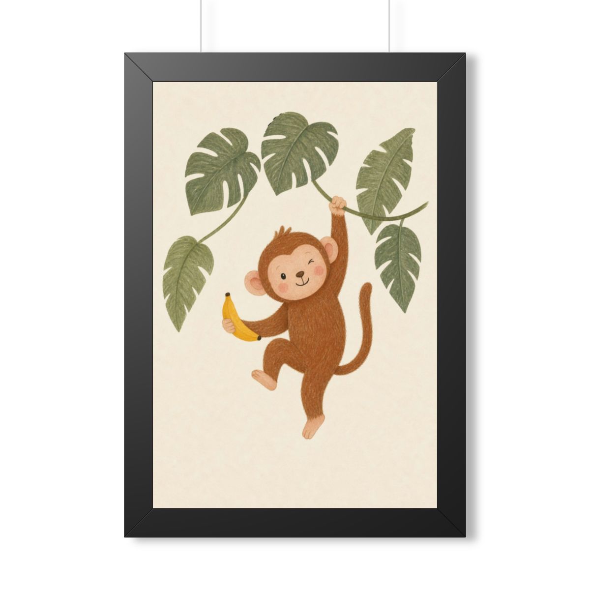 Jungle Monkey Banana Framed Nursery Wall Art, Storybook Kids Room Decor, 16x24 20x30 Poster — Front view — Photo 1