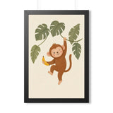 Jungle Monkey Banana Framed Nursery Wall Art, Storybook Kids Room Decor, 16x24 20x30 Poster — Front view — Photo 2
