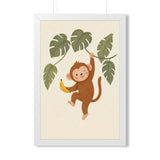 Jungle Monkey Banana Framed Nursery Wall Art, Storybook Kids Room Decor, 16x24 20x30 Poster — Front view — Photo 6