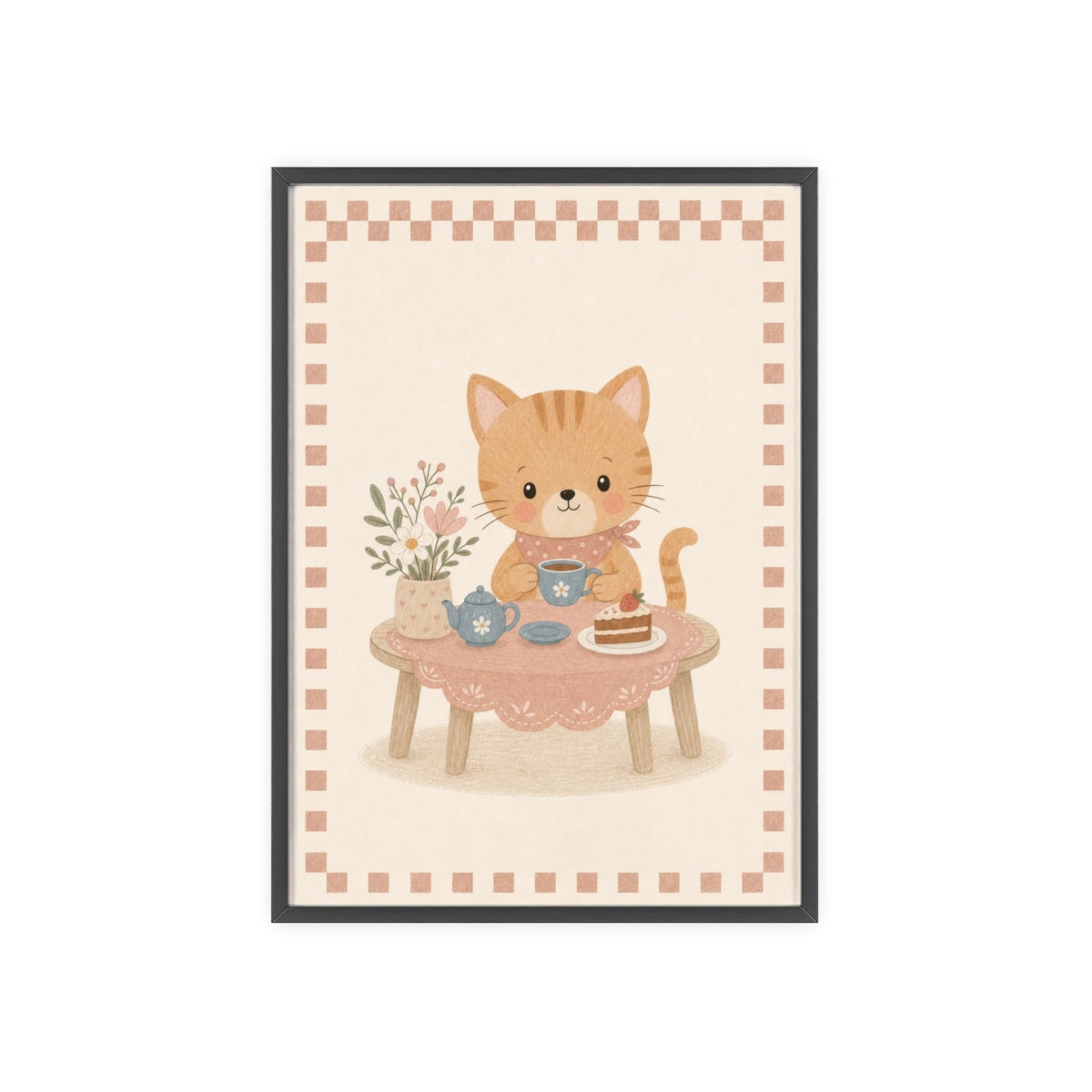 Kitten Tea Framed Nursery Poster, Storybook Kids Room Wall Art, A4 A3 Size — Front view — Photo 1
