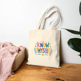 Know Thyself Tote Bag — Ancient Wisdom Quote Canvas Bag — Colorful Philosophy Gift — Product view — Photo 13