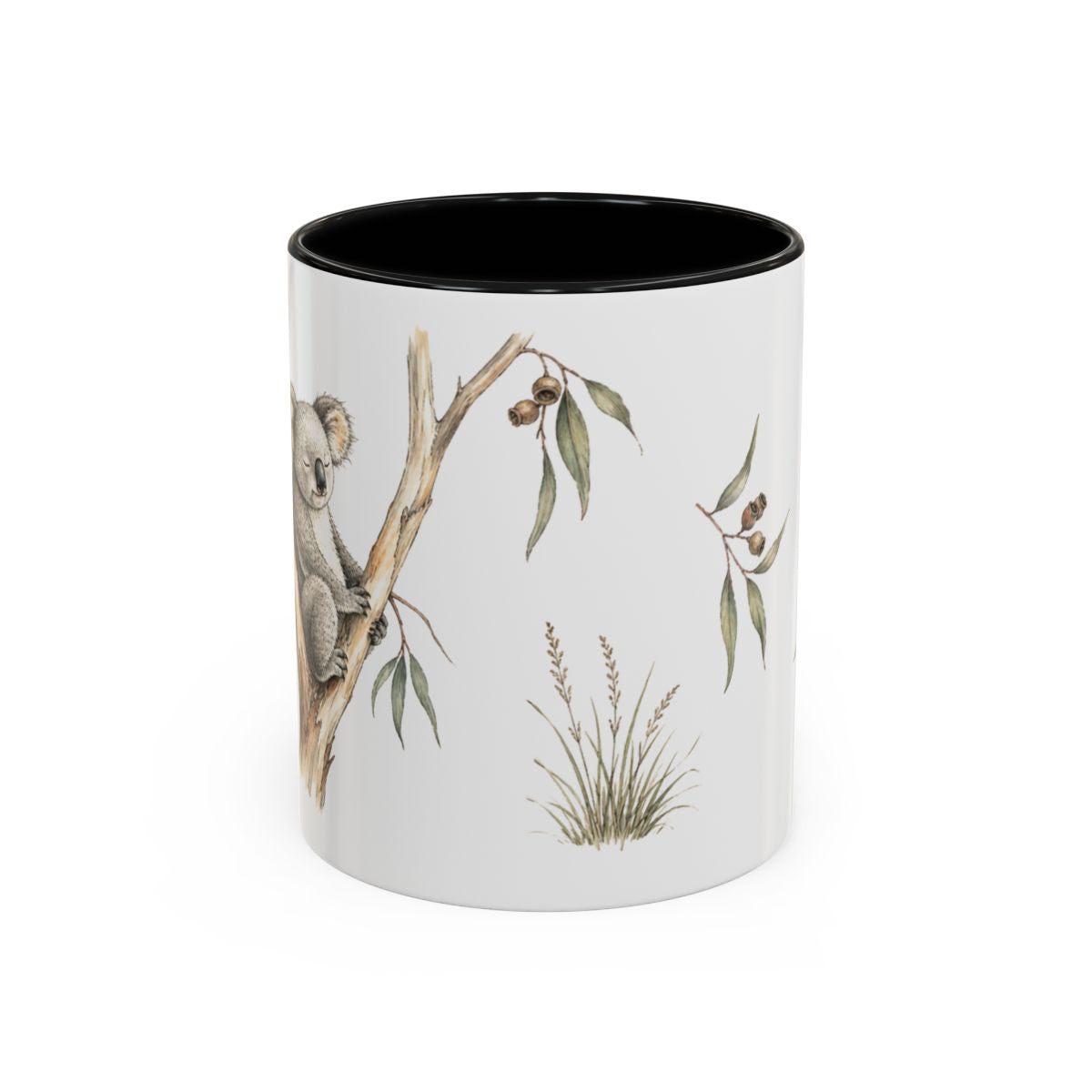 Koala Accent Mug | Watercolor Nature Coffee Cup | 11oz 15oz Woodland Animal Gift — 11oz / Black — front