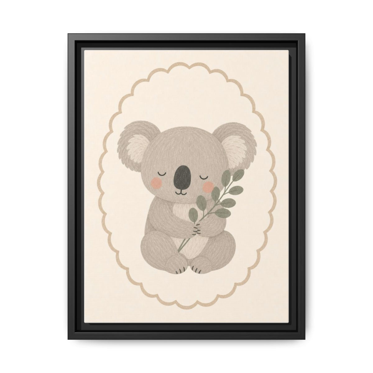 Koala Eucalyptus Framed Nursery Canvas, Storybook Kids Room Wall Art, 12x16 18x24 — Front view — Photo 1
