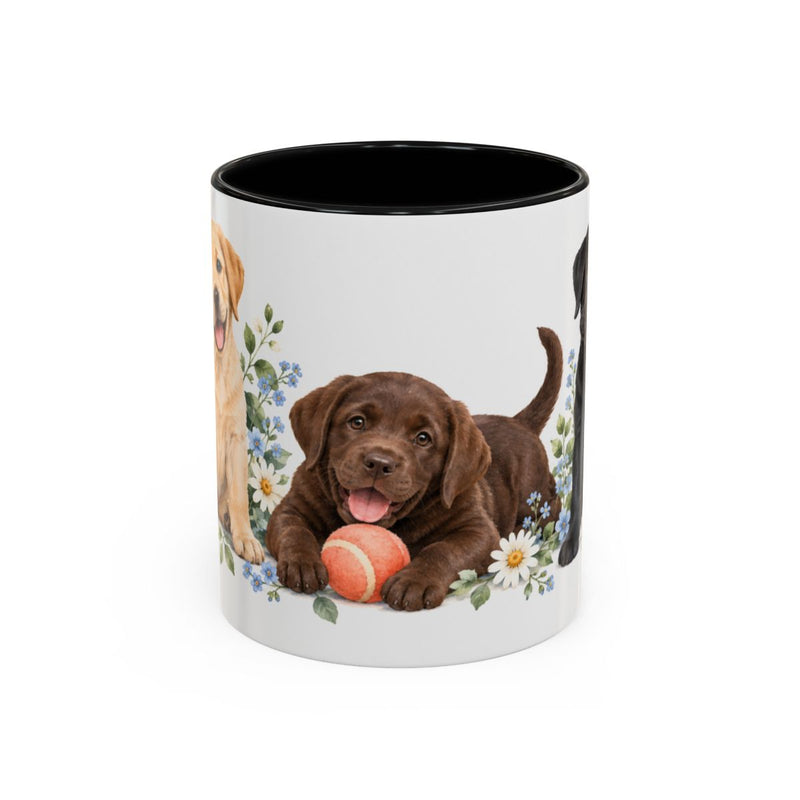 Labrador Retriever Mug, Cute Watercolor Dog Coffee Cup, Floral Pet Lover Gift, 11oz 15oz Ceramic Accent Mug — 11oz / Black — front