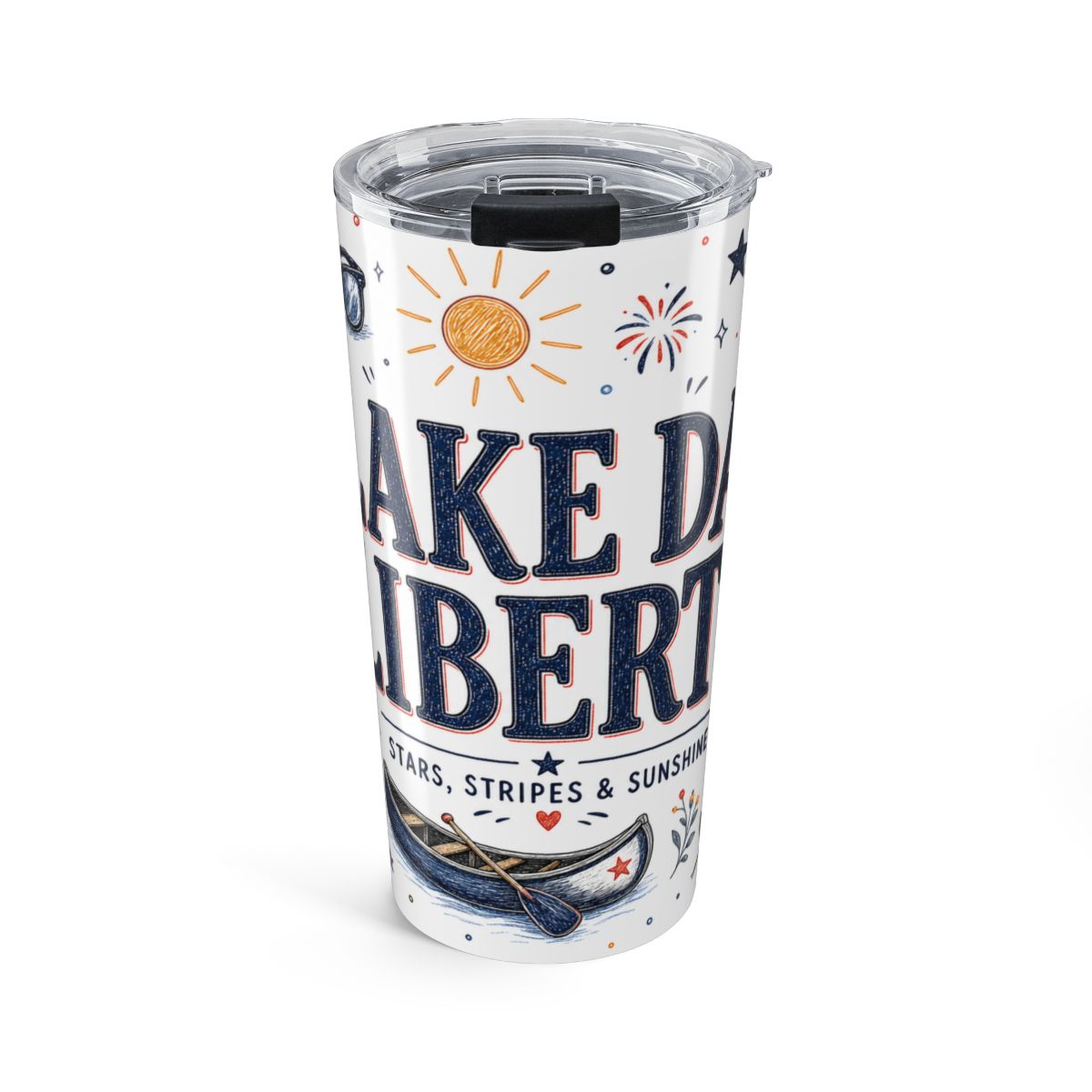 Lake Day Liberty 20oz Tumbler — Patriotic Summer Lake Gift — Insulated Stainless Steel Travel Cup — Front view — Photo 1