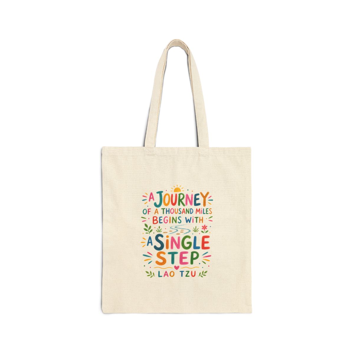 Lao Tzu Quote Tote Bag — Inspirational Canvas Bag — Colorful Literary Gift — Front view — Photo 1