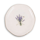 Lavender Garden Ceramic Ring Dish, Gold Rim Trinket Tray, Jewelry Holder Gift, Round Wavy Round Heart — Front view — Photo 2