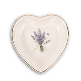 Lavender Garden Ceramic Ring Dish, Gold Rim Trinket Tray, Jewelry Holder Gift, Round Wavy Round Heart — Front view — Photo 3