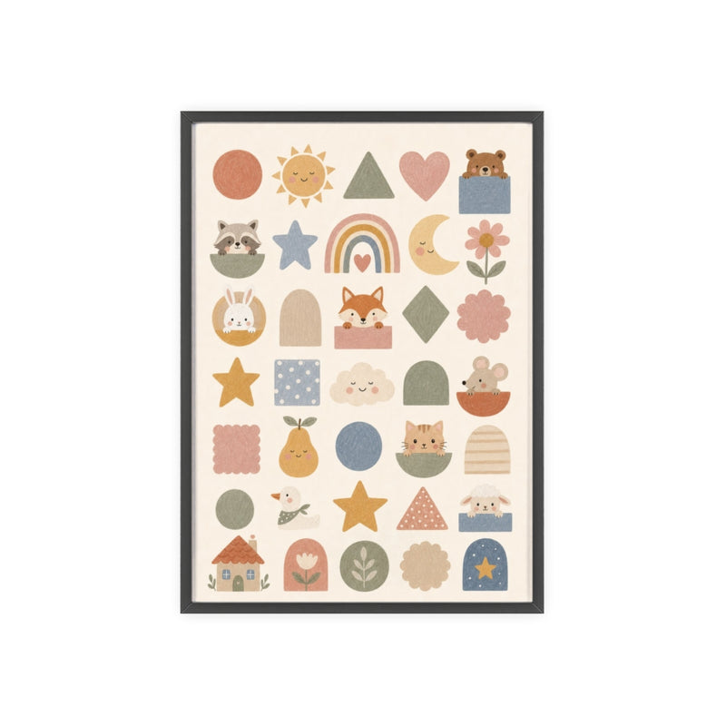 Learning Icons Framed Nursery Poster, Storybook Kids Room Wall Art, A4 A3 Size — 6ad866d0eee175a2c6069af0_96250_80279_front