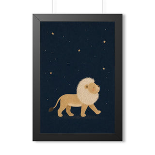 Lion Night Walk Framed Nursery Poster | Storybook Wall Art | Kids Room Decor | Black Walnut White Frame | 16x24 20x30 — 6ad86f94533917771e060cc2_69668_124096_front