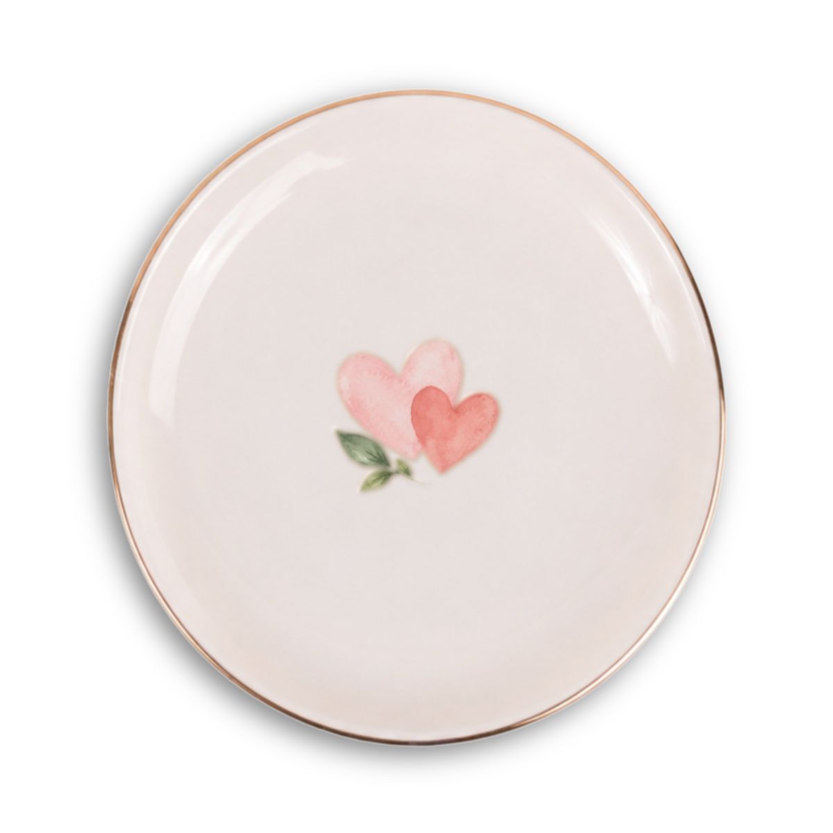 Little Love Ceramic Ring Dish, Gold Rim Trinket Tray, Jewelry Holder Gift, Round Wavy Round Heart — Front view — Photo 1