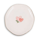 Little Love Ceramic Ring Dish, Gold Rim Trinket Tray, Jewelry Holder Gift, Round Wavy Round Heart — Front view — Photo 2