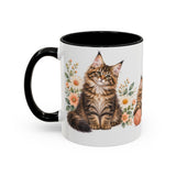 Maine Coon Mug, Cute Watercolor Cat Coffee Cup, Floral Pet Lover Gift, 11oz 15oz Ceramic Accent Mug — 11oz / Black — left