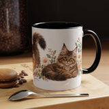 Maine Coon Mug, Cute Watercolor Cat Coffee Cup, Floral Pet Lover Gift, 11oz 15oz Ceramic Accent Mug — 11oz / Black — context-1