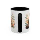 Maine Coon Mug, Cute Watercolor Cat Coffee Cup, Floral Pet Lover Gift, 11oz 15oz Ceramic Accent Mug — 11oz / Black — back