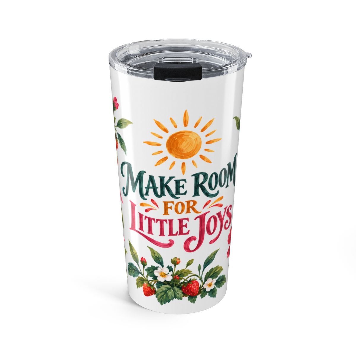 Make Room For Little Joys 20oz Tumbler, Botanical Inspirational Quote Gift, Insulated Stainless Steel Travel Cup — 6ad87196533917771e060fe6_44519_849_front