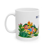 Mexico Travel Souvenir Mug — Pyramid & Colorful Town — Soccer Fan Gift — White Ceramic 11oz 15oz — Left view — Photo 4
