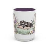 Miniature Schnauzer Mug, Cute Watercolor Dog Coffee Cup, Floral Pet Lover Gift, 11oz 15oz Ceramic Accent Mug — 15oz / Purple — front