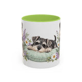 Miniature Schnauzer Mug, Cute Watercolor Dog Coffee Cup, Floral Pet Lover Gift, 11oz 15oz Ceramic Accent Mug — 11oz / Light Green — front