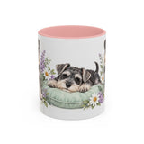 Miniature Schnauzer Mug, Cute Watercolor Dog Coffee Cup, Floral Pet Lover Gift, 11oz 15oz Ceramic Accent Mug — 11oz / Pink — front