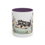 Miniature Schnauzer Mug, Cute Watercolor Dog Coffee Cup, Floral Pet Lover Gift, 11oz 15oz Ceramic Accent Mug — 11oz / Purple — front