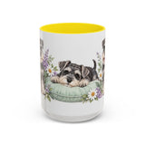 Miniature Schnauzer Mug, Cute Watercolor Dog Coffee Cup, Floral Pet Lover Gift, 11oz 15oz Ceramic Accent Mug — 15oz / Yellow — front