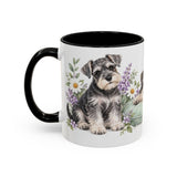 Miniature Schnauzer Mug, Cute Watercolor Dog Coffee Cup, Floral Pet Lover Gift, 11oz 15oz Ceramic Accent Mug — 11oz / Black — left