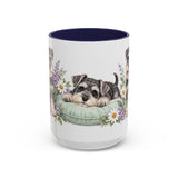 Miniature Schnauzer Mug, Cute Watercolor Dog Coffee Cup, Floral Pet Lover Gift, 11oz 15oz Ceramic Accent Mug — 15oz / Navy — front