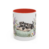 Miniature Schnauzer Mug, Cute Watercolor Dog Coffee Cup, Floral Pet Lover Gift, 11oz 15oz Ceramic Accent Mug — 11oz / Red — front