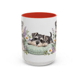 Miniature Schnauzer Mug, Cute Watercolor Dog Coffee Cup, Floral Pet Lover Gift, 11oz 15oz Ceramic Accent Mug — 15oz / Red — front