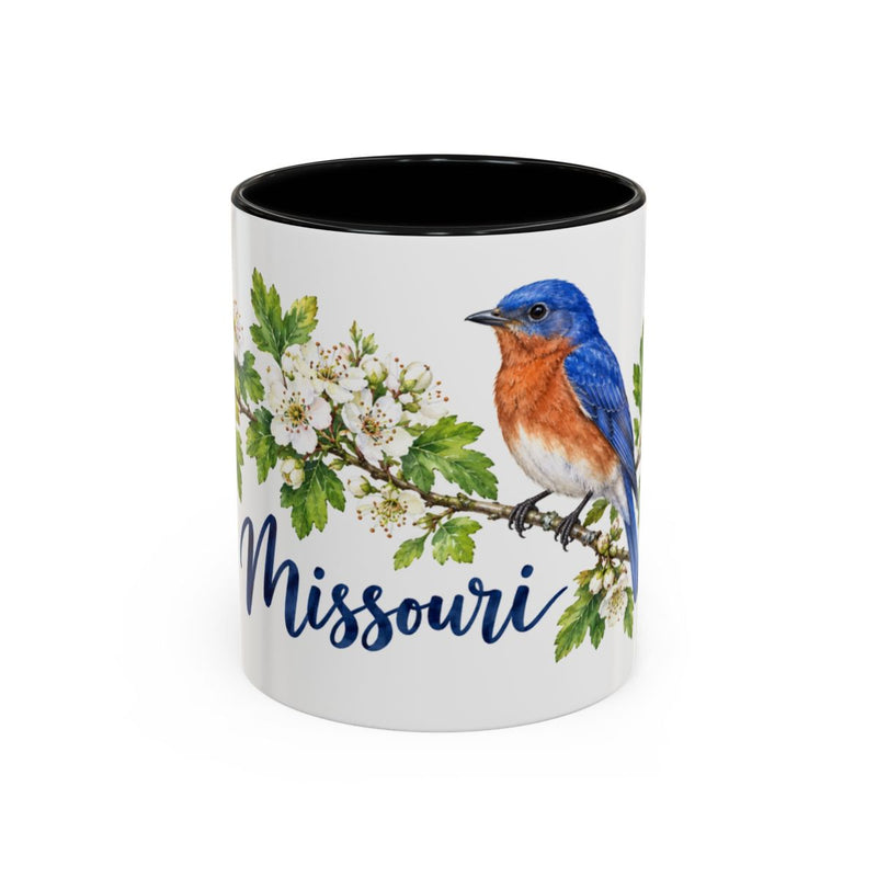 Missouri State Bird and Flower Mug, Watercolor Botanical Coffee Cup, Nature Lover Gift, 11oz 15oz Accent Mug — 11oz / Black — front