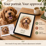Example proof workflow: check likeness and name; one crop, name or layout revision included