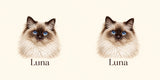 Flat print artwork example — your own pet photo and name will replace the example after proof approval