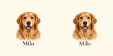 Flat print artwork example — your own pet photo and name will replace the example after proof approval