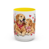 Valentine's Day Golden Retriever Mug, Golden Love, Cute Animal Lover Gift, Watercolor Ceramic Coffee Cup, 11oz 15oz — 15oz / Yellow — front