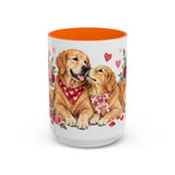 Valentine's Day Golden Retriever Mug, Golden Love, Cute Animal Lover Gift, Watercolor Ceramic Coffee Cup, 11oz 15oz — 15oz / Orange — front