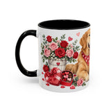 Valentine's Day Golden Retriever Mug, Golden Love, Cute Animal Lover Gift, Watercolor Ceramic Coffee Cup, 11oz 15oz — 11oz / Black — left