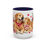 Valentine's Day Golden Retriever Mug, Golden Love, Cute Animal Lover Gift, Watercolor Ceramic Coffee Cup, 11oz 15oz — 15oz / Navy — front