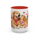 Valentine's Day Golden Retriever Mug, Golden Love, Cute Animal Lover Gift, Watercolor Ceramic Coffee Cup, 11oz 15oz — 15oz / Red — front